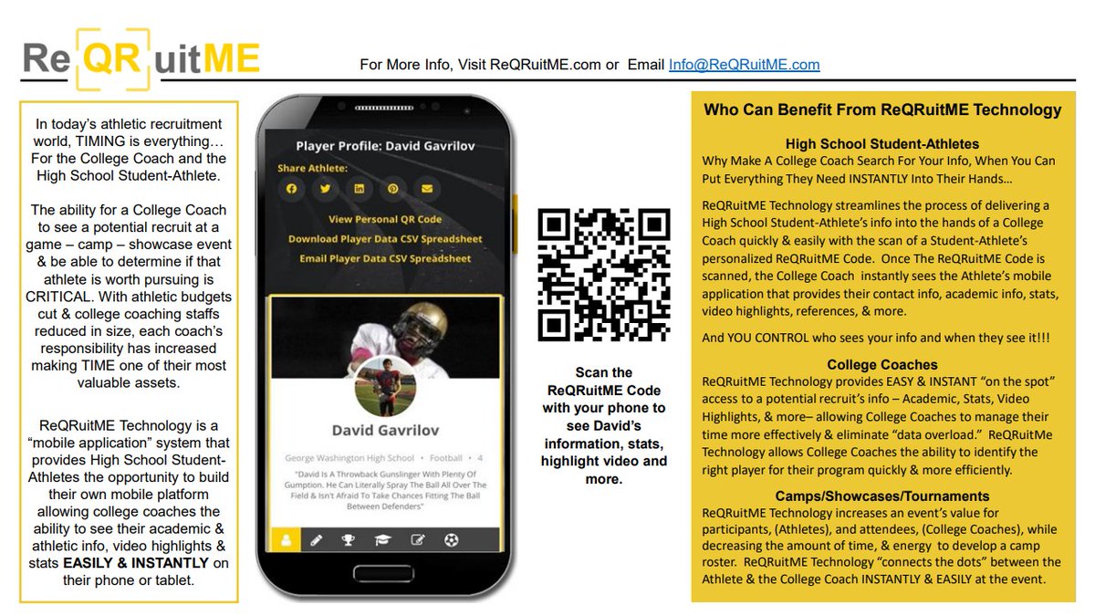 ReQRuitme's tweet photo. #ScanME
HS Athletes Put UR Info Into The Hands Of College Coaches INSTANTLY With #ReQRuitME Technology Create UR Own #Mobile Application &amp; Make It Easy 4 A College Coach 2 Get UR Info
https://t.co/F966yMpXH7
#Football #Basketball #Baseball #Softball #Lacrosse #Hockey #SuperBowl https://t.co/NQQvbMMrM2