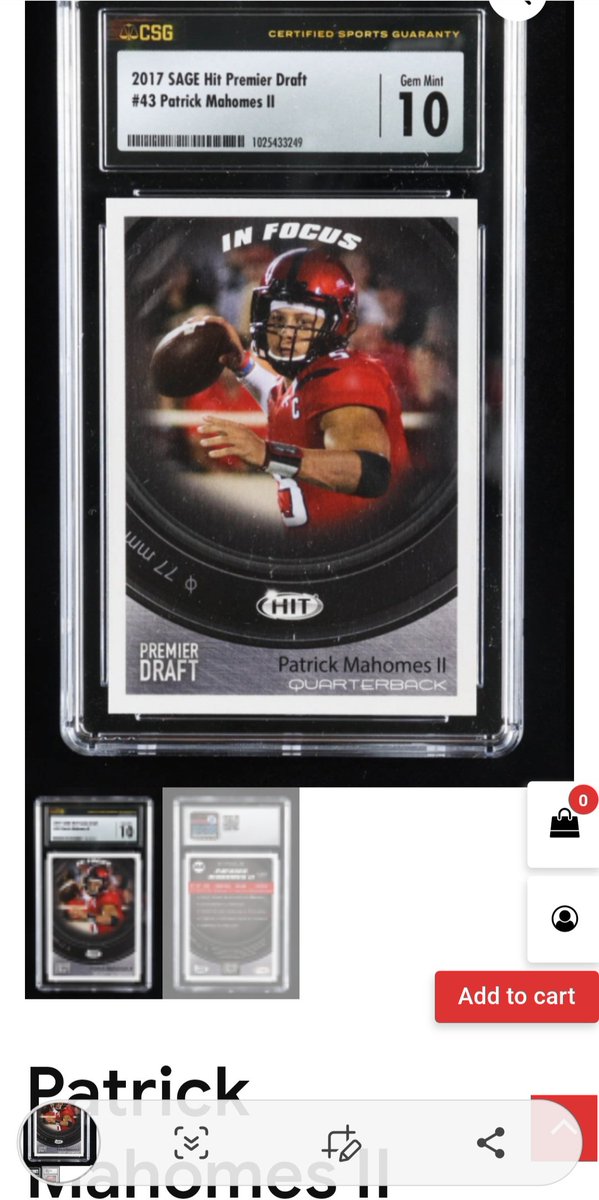 Patrick Mahomes II Rookie 2017 Sage Hit Premier Draft Rookie Card #43 CSG 10 Gem Mint Kansas City #Chiefs #KansasCityChiefs 
#Superbowl    #SuperBowlLVII #SBLVII   
collectorsshop.ca/product/patric…