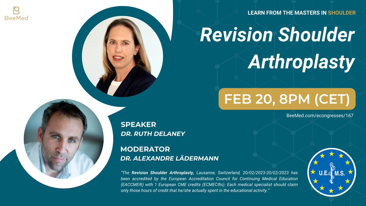 Talking all things #revisionshoulder with @Laedermann for a BeeMed webinar on Feb.20! Sign up here:  beemed.com/econgresses/167