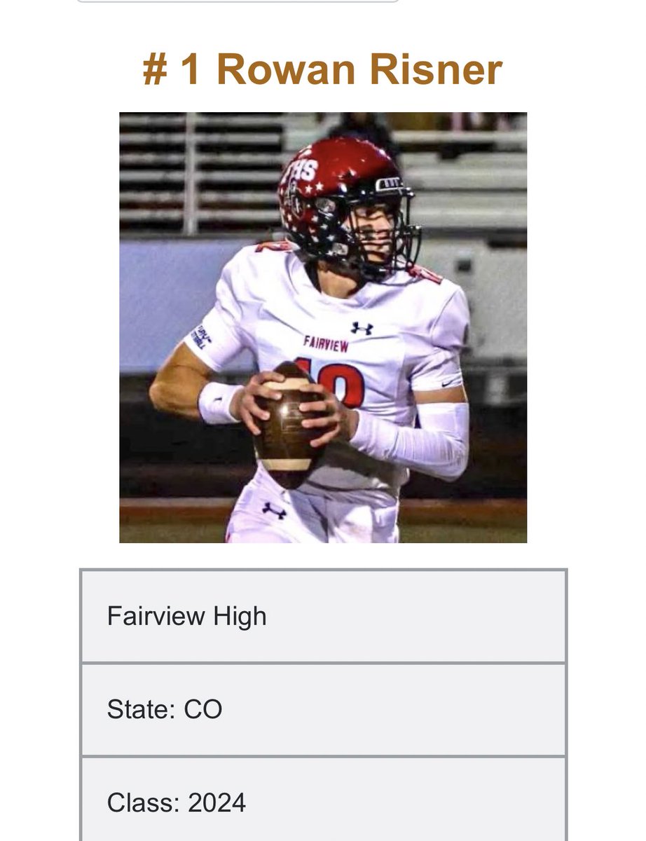 Thanks to @QBHitList for ranking me. #1 Pro-style QB in CO Top 100 QB in the 🇺🇸 3 stars ⭐️⭐️⭐️