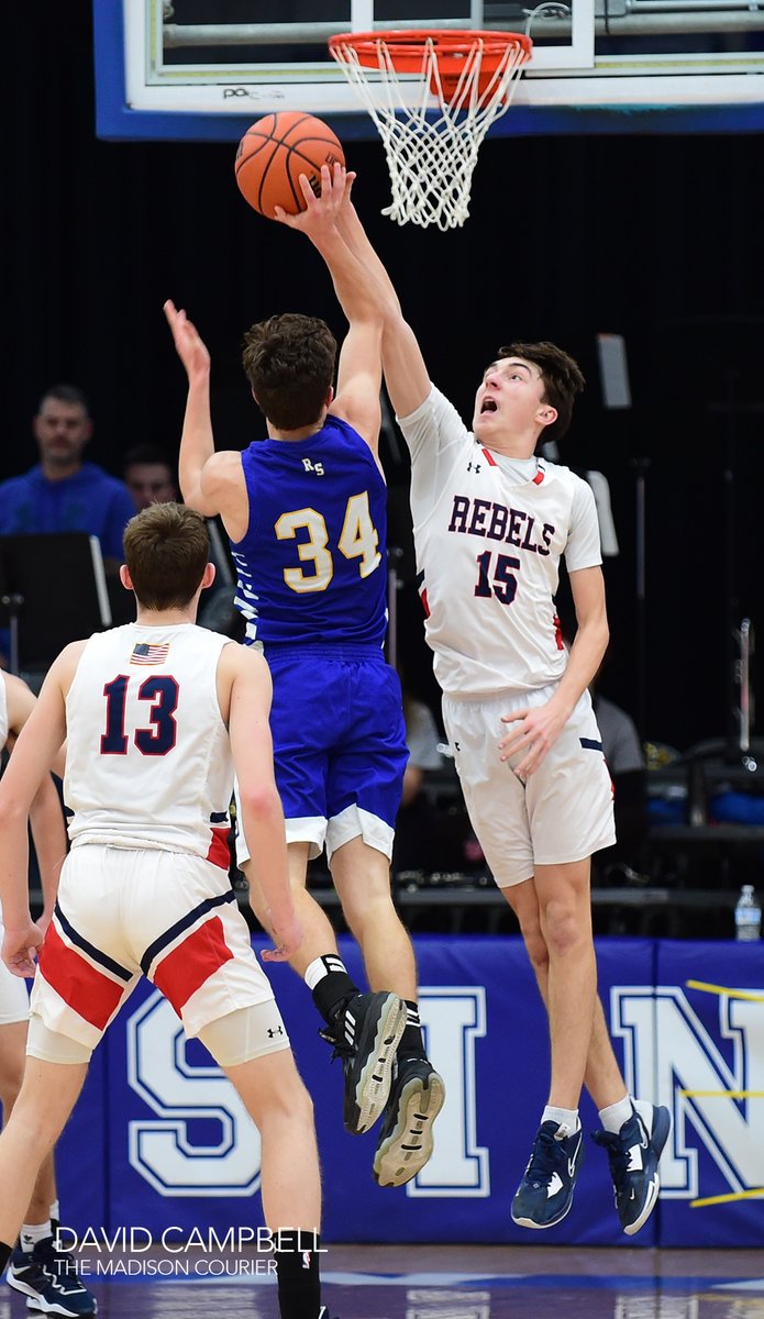 CampbellSports's tweet photo. Peyton Gwin scored his 1,000th-career point and Southwestern clinched the ORVC title in the Rebels' 71-70 win over Rising Sun on Friday. (Madison Courier Photos) https://t.co/aiIePdG6Xr