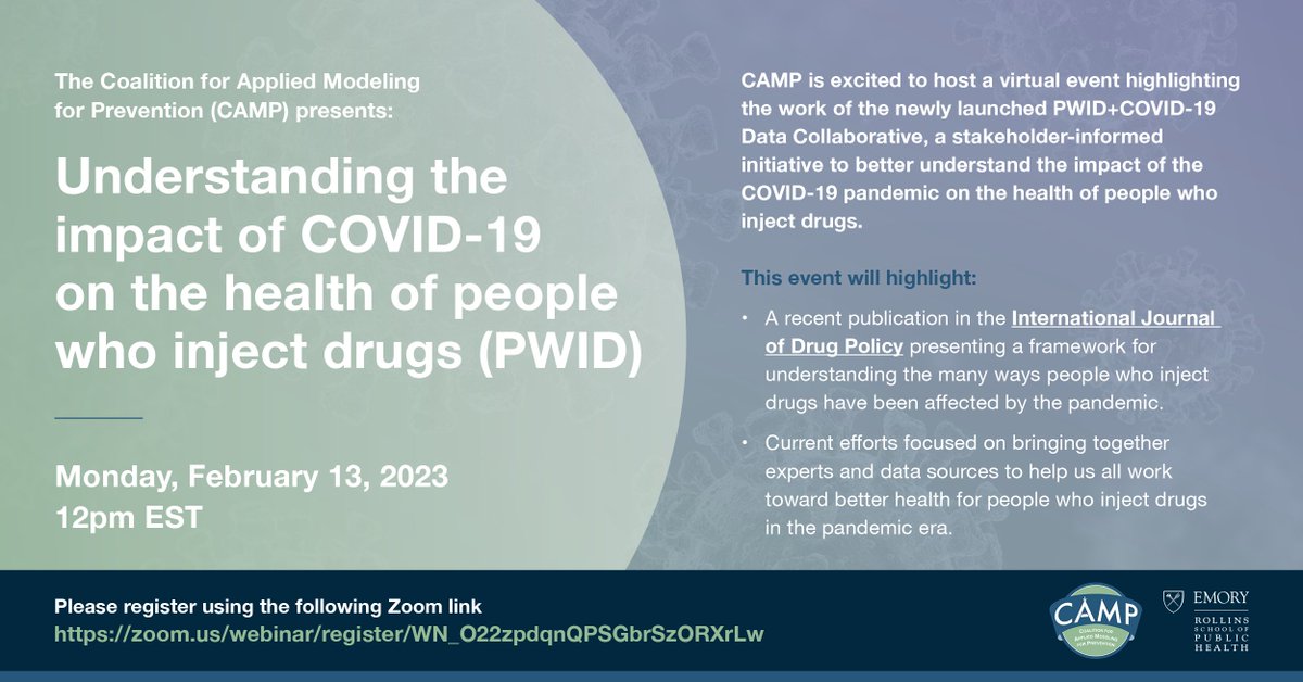 CAMPModeling's tweet photo. Join us tomorrow to hear how #CAMPResearch is working to bring together experts and data sources to better understand the impact of #COVID19 on the health of people who inject drugs. 

Register here: https://t.co/rA27X7V7Dk https://t.co/YKRasjPKYG