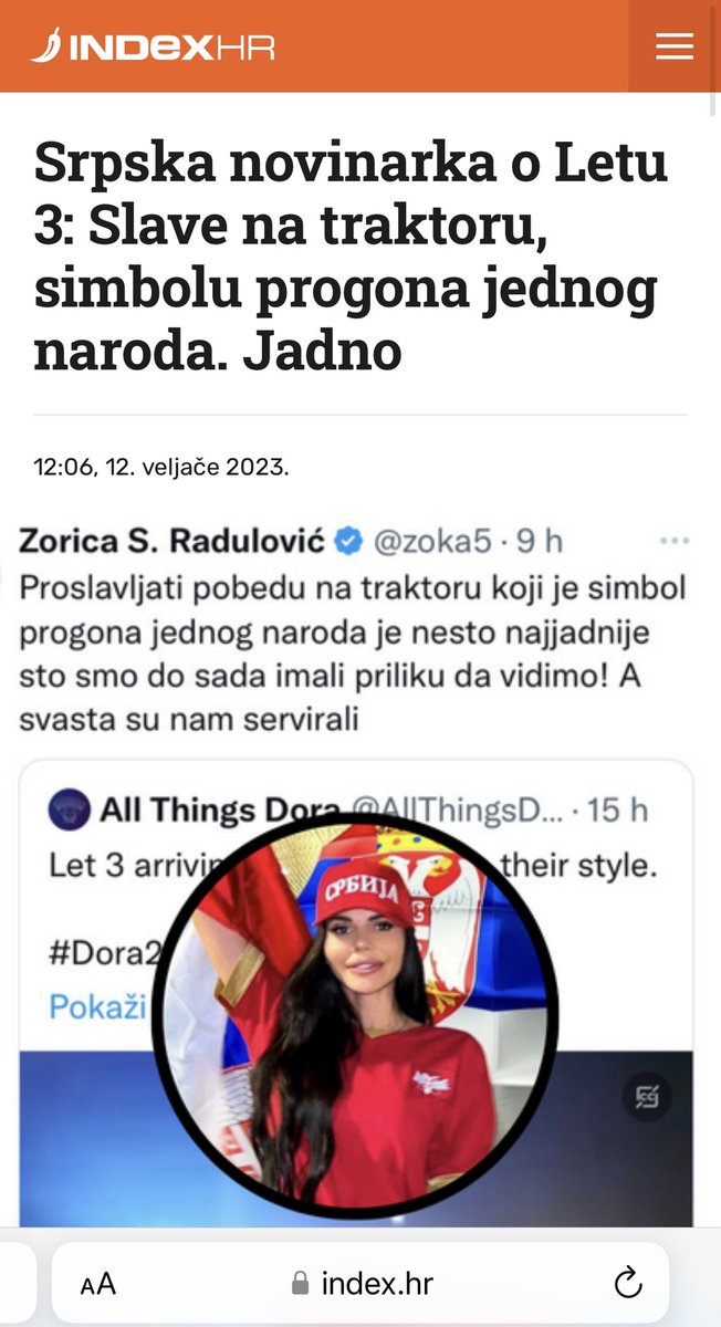 zoka5's tweet photo. Dobro veče @indexhr Videh da vam je zanimljiv moj tvit o tome kako vaši izvodači vozaju traktore. Želela sam samo da vas uputim i na ovaj u kome sam pokazala vašeg navijača kako “urinira” po zastavi Srbije pa ne bi bilo loše da i za taj potez okarakterišete kao  “JADNO” https://t.co/eARKNFHSFO