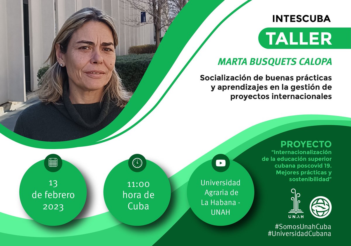 UNAH_Cuba's tweet photo. 🌱👩🏻‍🏫 #EnVivo | Taller de socialización de buenas prácticas y aprendizajes en la gestión de proyectos internacionales.

📱Suscríbase a nuestro canal y participe en este espacio  👉���� https://t.co/xyy2rGLaGG

#SomosUnahCuba #UniversidadCubana https://t.co/EGnrwrSD0c
