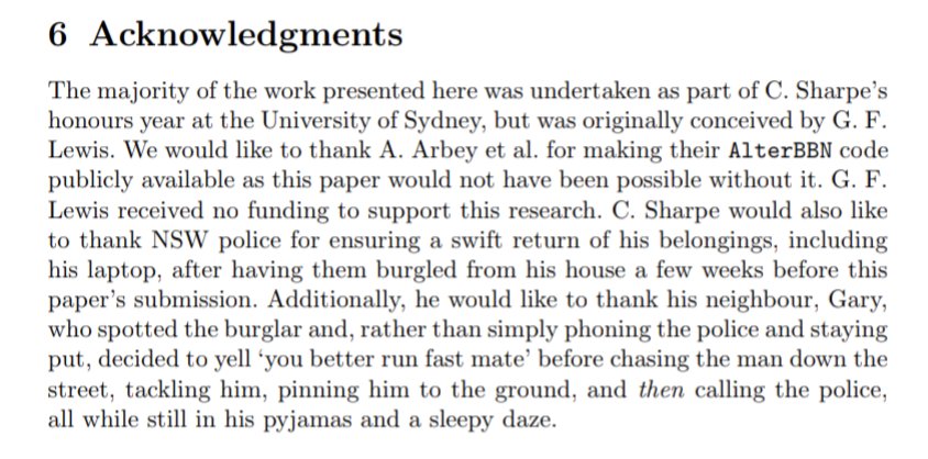 This paper has the most chaotic acknowledgement section I've ever read 🤣 

Check out the paper too: arxiv.org/abs/2302.03988 

Cc @Cosmic_Horizons