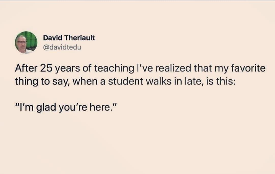 I’ve learned to approach tardiness by adults to PLCs, whole group and in the same way.  

When adults feel valued and needed most often - they show up and give their very best. 🎩🪄