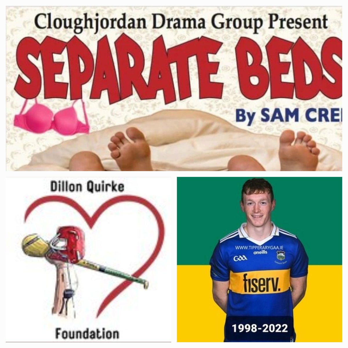 MacDonaghs1club's tweet photo. Dillon Quirke Foundation
Cloughjordan Drama Group, in conjunction with Kilruane MacDonaghs, presents:
"Separate Beds"
🗓 Thurs 23rd Feb
📍Parochial Hall
🕰 8.00pm
✔️ Doors open 7.15pm
💶 Admission €15 
☎️ Booking 0894985530 6.00- 9.00pm from Mon 20th
ALL Proceeds to Foundation. https://t.co/GHsX7xMJ2V