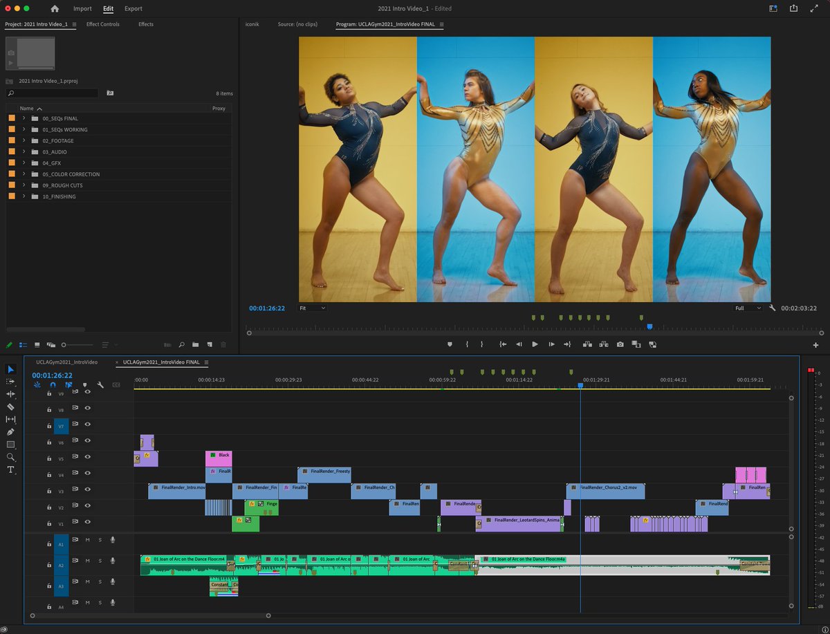 Ifyou've ever wanted to see more of my behind-the-scenes workflow, I'll be on #adobelive today talking about my editing process for the @uclagymnastics 2021 intro video. Tune in at 10:30am PT! behance.net/live/videos/19…