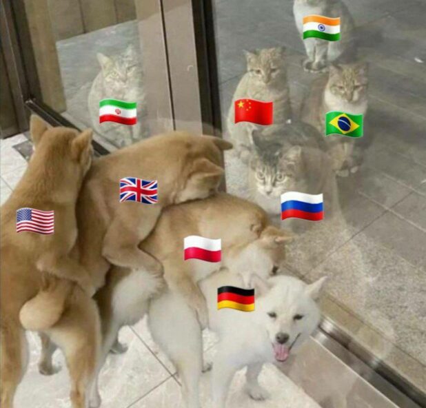 BassAdams2's tweet photo. It’s mostly the racist white supremacist Anglo-colonialist empires (& their lackeys) VS (versus) the colonized brown-black world (global south).
#BidenWorstPresidentEver #ZelenskyWarCriminal #warmongerUSA #auspol #DefundNATO #DefundWorldPolice #AUKUS #militaryindustrialcomplex https://t.co/B5uorDTRTh