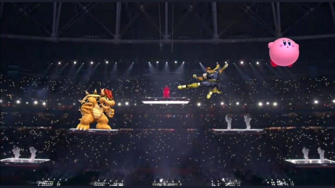 Alexric12's tweet photo. Not Rihanna pulling up with a Super Smash Bros stage 😭 #superbowl #SuperBowlLVII https://t.co/gvTvwm8bRJ