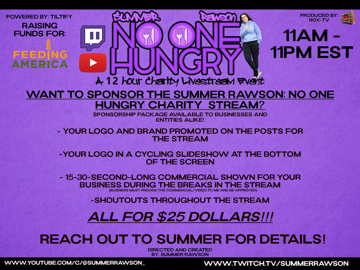 hello! summer rawson here (the one behind the account)! im doing my BIGGEST charity event EVER in two weeks time. and im looking for sponsors! check out the info below!