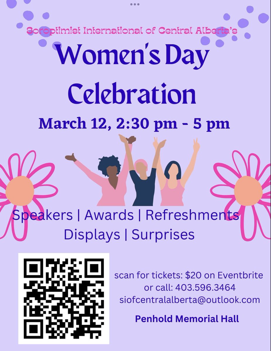 SoroptimistCAB's tweet photo. We invite you to celebrate International Women’s Day with us, on Sunday, March 12, 2023 at the Penhold Memorial Hall from 2:30 to 5 p.m. You are welcome to wear your best fascinator or hat if you wish.

Tickets are available on Eventbrite: https://t.co/3C0WjUSePb https://t.co/i8o5nb8y0m