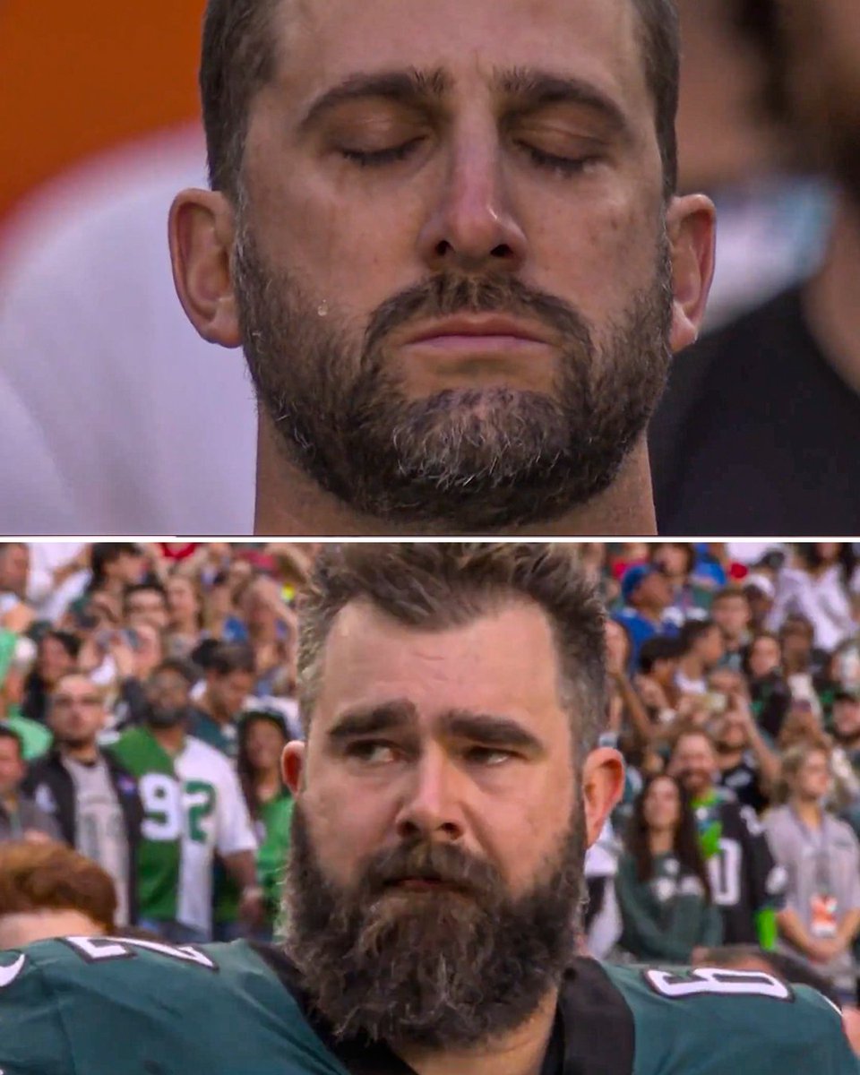 NBCSports's tweet photo. .@Eagles coach Nick Sirianni and lineman Jason Kelce got emotional during Chris Stapleton's National Anthem. 🇺🇸 https://t.co/IVuhIH0KWr