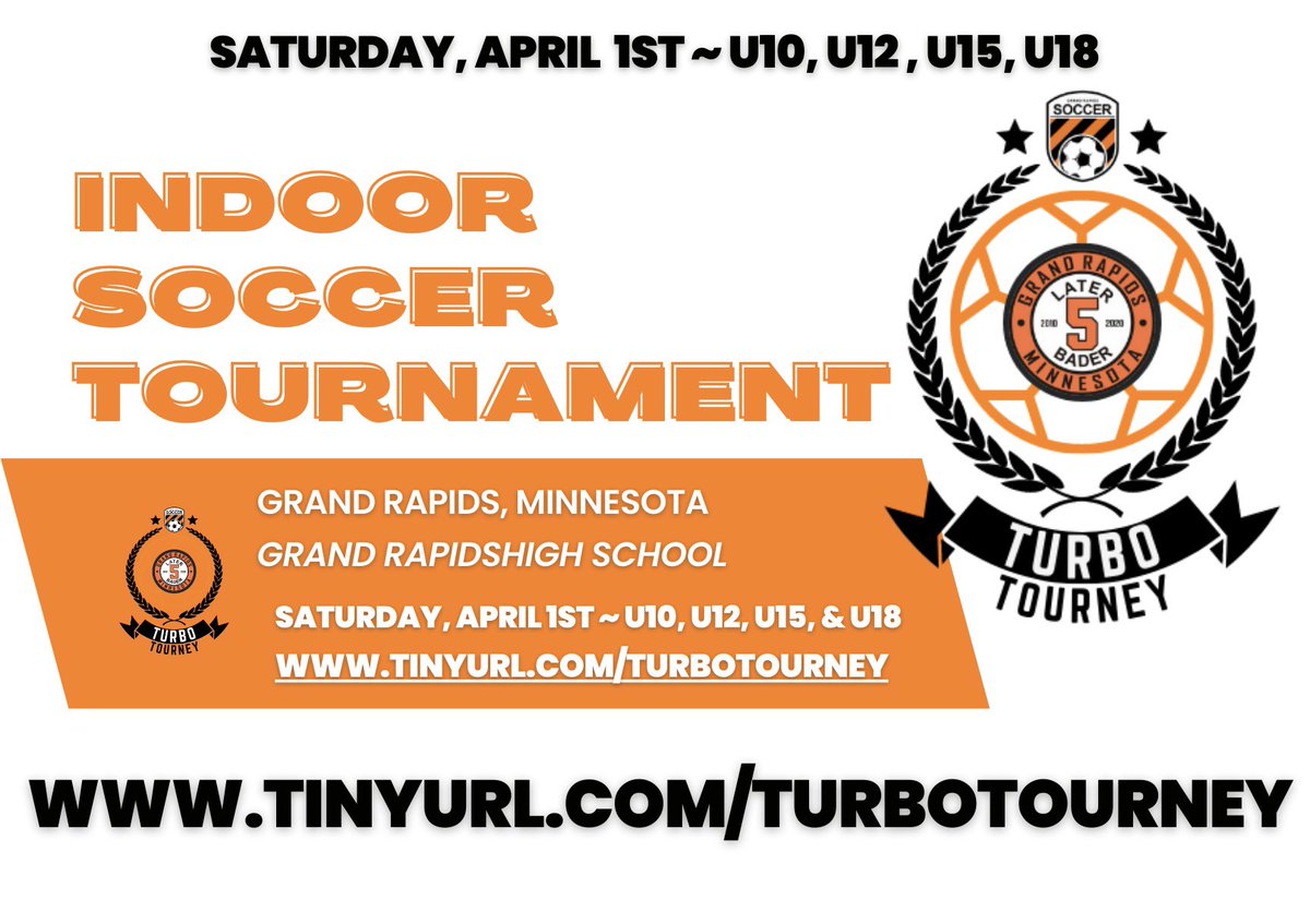 1st annual Turbo Tourney. Saturday, April 1st. Indoor soccer. Aka futsal. tinyurl.com/TurboTourney  <a href="/GRASCMN/">GRASC</a> #futsal #soccer