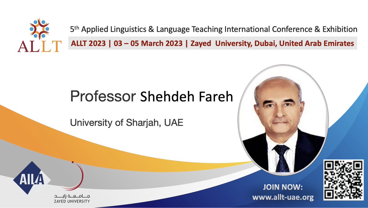ALLTGulf's tweet photo. ALLT 2023 Keynote guests. 
Link for registration: https://t.co/kzCOnsP1G1. 
For queries: ALLT@ZU.AC.AE 

#ALLT2023 #linguistics #conference #teaching #app https://t.co/juEmvwTEoO