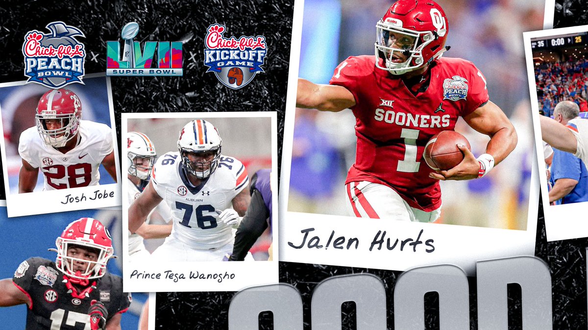 CFAPeachBowl's tweet photo. ๐๐๐๐ ๐๐๐๐ to all of the #CFAPeachBowl & #CFAKickoff alumni playing in #SBLVII ๐๐๐ https://t.co/9KlBdAZ3lu