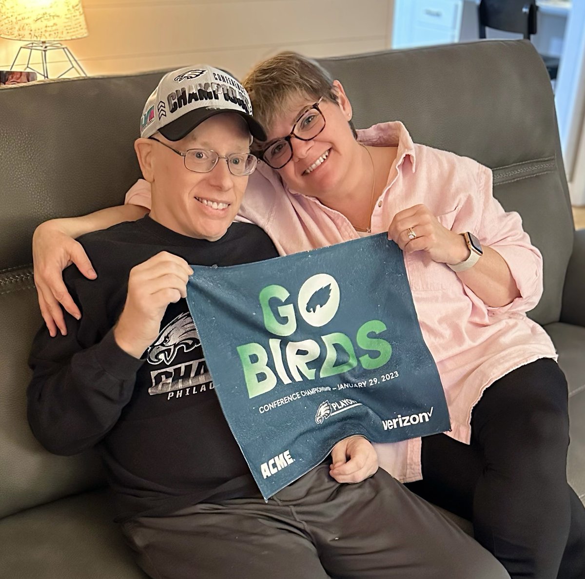 My sweet husband is so sick, but he’s thrilled to be here to watch his Eagles play in the Super Bowl! #Leukemia #cancersucks #SuperBowlLVII