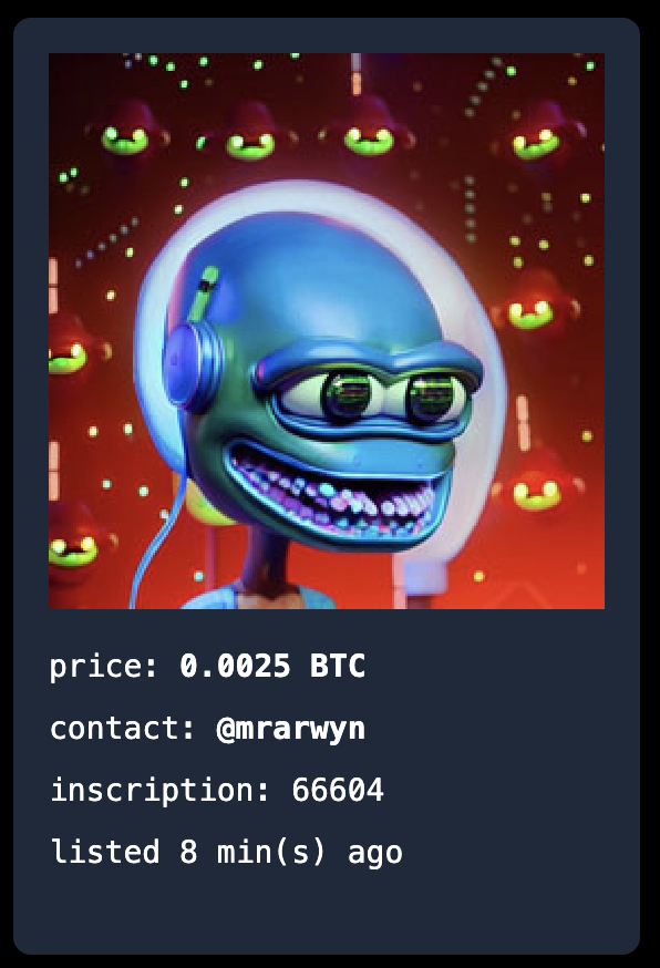 Another listing on ordsea - this time by @mrarwyn

Only 0.0025 BTC, who's gonna grab it?!