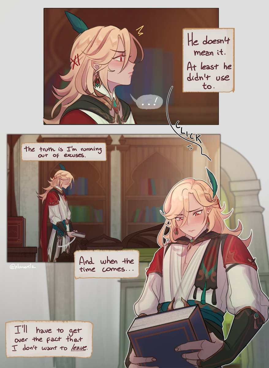 plumesidedish's tweet photo. 'when the time comes' (short comic - pt 1) 🏛️🌱🏛️ #kavetham #haikaveh #GenshinImpact https://t.co/kj7rG55TeI