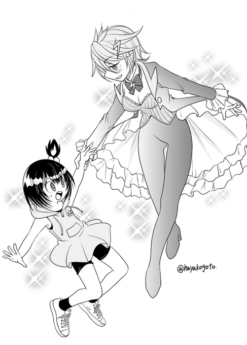 弾子と平子のファンアートを描きました。平子のファッション、グッドデザイン賞だね。
 #ドッジ弾子 
