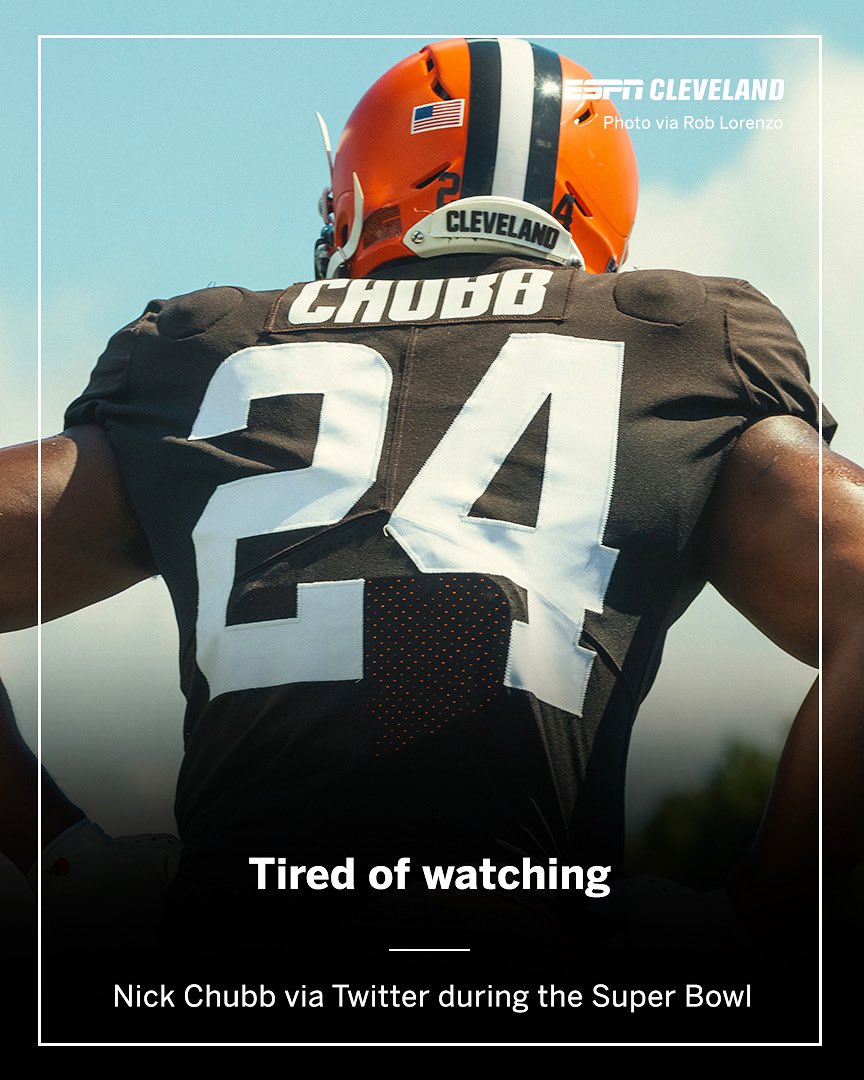 ESPNCleveland's tweet photo. Chubb is tired of watching. When can we see the #Browns in the bowl? https://t.co/72TbxTzB0d