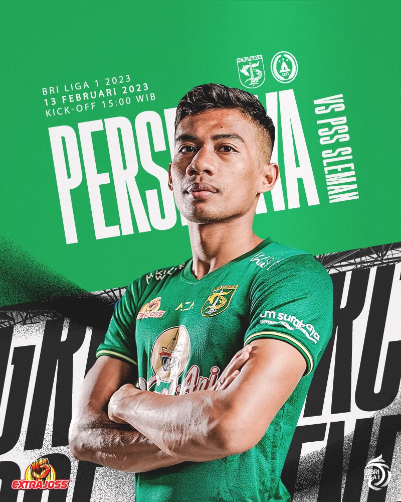 persebayaupdate's tweet photo. 𝓡𝓪𝔂𝓪𝓴𝓪𝓷 𝓟𝓮𝓻𝓼𝓮𝓫𝓪𝔂𝓪 𝓓𝓪𝔂

🏆: BRI Liga 1 2022/2023 Match Week #24 
⚽️: Persebaya vs PSS Sleman
📆: Senin, 13 Februari 2023
⌚️: 15.00 WIB
🏟: Gelora Joko Samudro
📺: Indosiar

Kalahkan lawanmu Jol, di sini kami mendukungmu!
#PersebayaDay https://t.co/dBL7UBAJiy