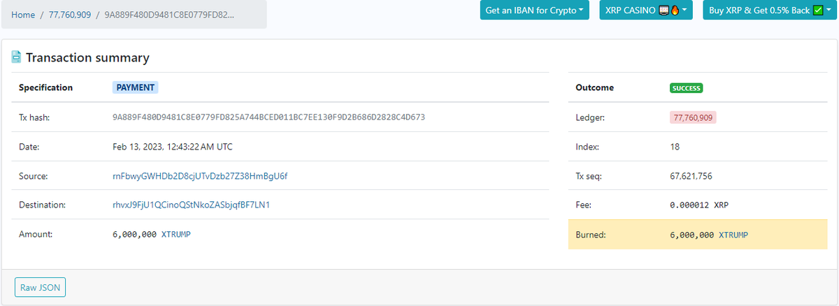 Week #6 #7 #8 #9 #10 #11
Burnt transaction: xrpscan.com/tx/9A889F480D9…

#BurnToken #XTRUMP