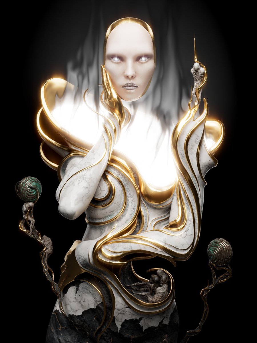 CebuGerms's tweet photo. @0xdgb @DomQwek is one of my favorite artists! love how he shares the story or message behind each piece. the black, white, and gold compliments each other remarkably. also, he is generous and treats his collectors very well. i’m a proud collector! https://t.co/HTBgq0V21f