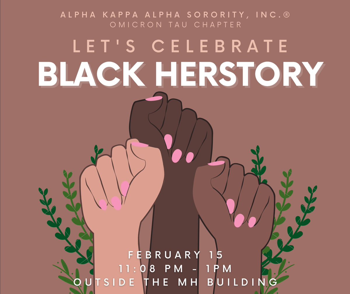Omicron Tau will be kicking off Black History month with a tabling this Wednesday from 11-1 infront of the MH  building. We will be highlighting black woman who have made an impact on history.💗💚 Hope to see you there!