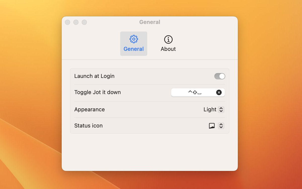 Jot it down 1.0.1 is now available with option to open the app with a shortcut even when the status bar item is hidden. Also - new status bar icon options to choose from since I don't know which one I like best. Next up: iCloud syncing ☁️