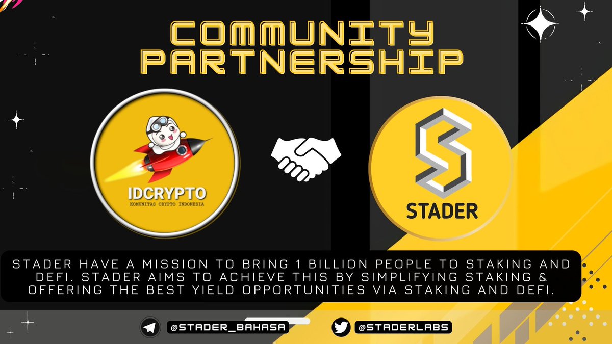idcryp_to's tweet photo. Kami mengumumkan Partnership @staderlabs dan @idcryp_to untuk menyambut peluncuran Stader Bahasa di region Indonesia dan Malaysia

Dapatkan Reward 50 USDT untuk 10 pemenang beruntung
Rules
1. Join Telegram https://t.co/AbSsggKNjq
2. RT Follow @staderlabs @staderbull &amp; tag 3 teman https://t.co/5CSe87Zhd9