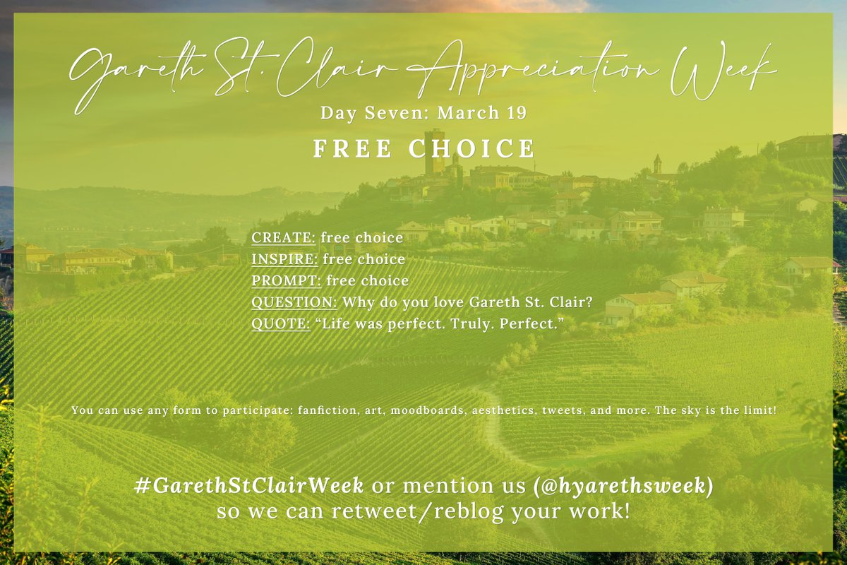 hyarethsweek's tweet photo. we're sorry for not posting yesterday, but three weeks from yesterday is the final day of #garethstclairweek! here are five starting points for those who need time to produce content. please share far & wide so those who would like to participate can. #bridgerton #garethstclair https://t.co/lCSwPqJQlf