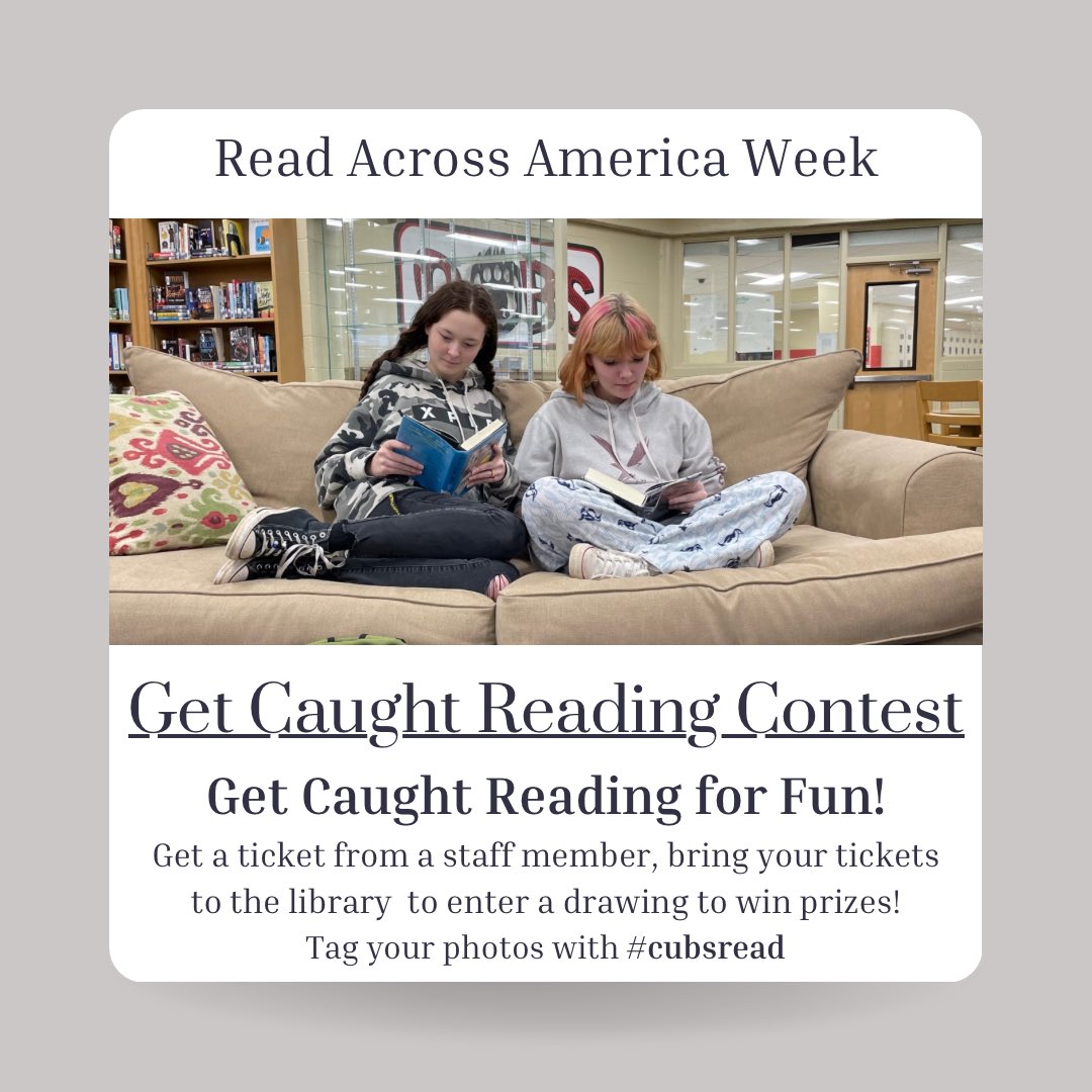 Get Caught Reading! #schoollibrary #bookrecommendations #newbooks #booklove #ireadya #librarylife #booknerd #cubsread #itsagreatday2bacub #ReadAcrossAmerica