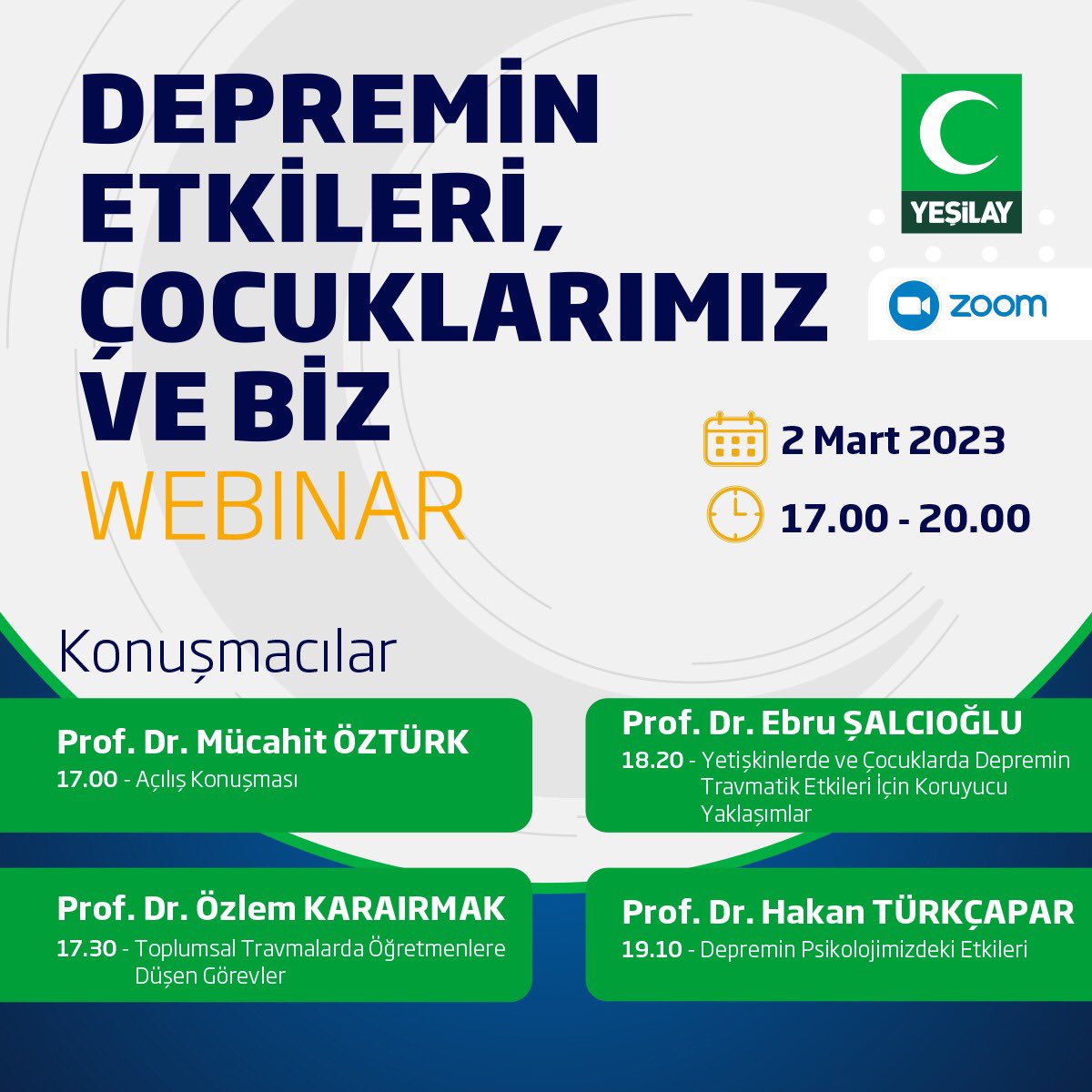 "DEPREMİN ETKİLERİ, ÇOCUKLARIMIZ VE BİZ"
Ülkemizde gerçekleşen ve tüm toplumu etkileyen deprem afetinin üzerimizdeki etkilerini konuşmak amacıyla bir webinar düzenliyoruz. 
❗Programımıza katılım ücretsizdir.
🔎Link: bit.ly/yesilaydepremi…
#Yeşilay #Webinar #Eğitim #OnlineEğitim