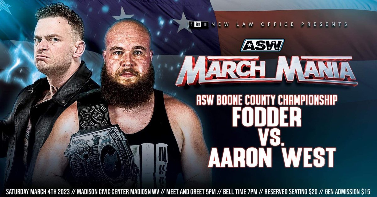 I Roll Into West Virgina To Deliver A Beatdown Of Epic Proportions When The Title Is On The Line At All Star Wrestling #MarchMania.

Grab Your Tickets Now To Watch It Live!