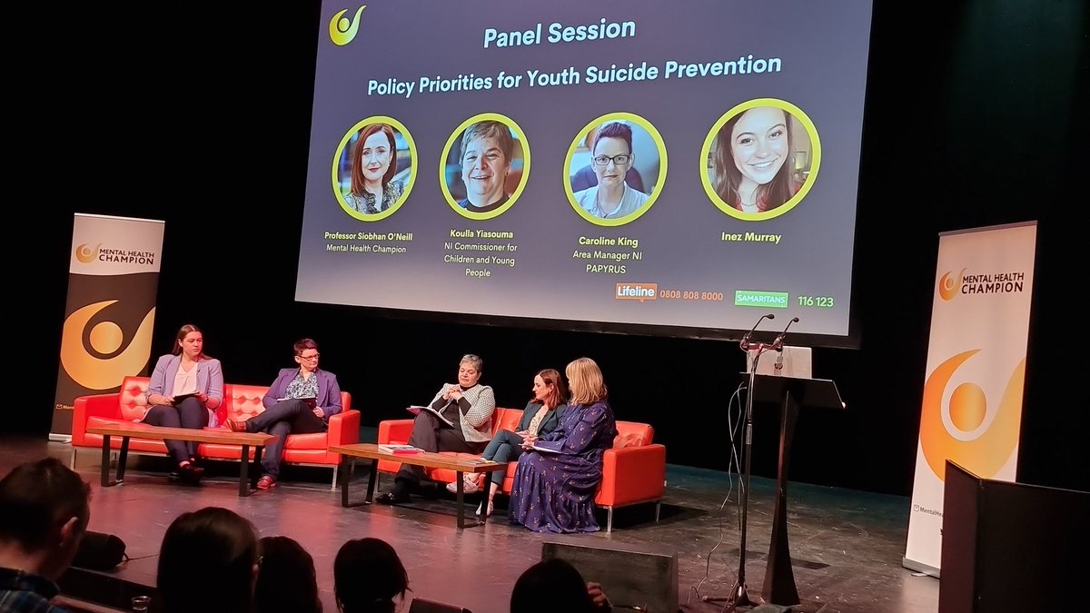 OjoOkiji's tweet photo. @MHC_NI #GenerationHopeNI #CounsellinAN. Next is Panel Session, including: Professor Sibohan O'Neil MH C NI, Koulla Yiasouma NI Commissioner for C&amp;YP, and Caroline King PAPYRUS NI, Thank you. Temi nimo wi, Ire o https://t.co/gliFKrLx3N