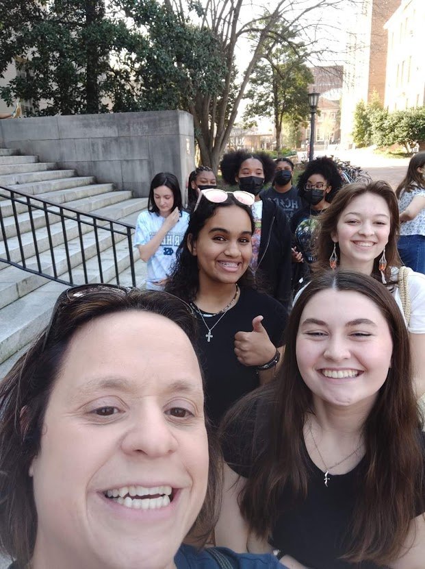 WeAreRECHS's tweet photo. The RECHS History Club went to UNC-CH to view portions of Omar the opera and meet with and ask questions of the writer, Rihannon Giddens.  It tells the true story of an enslaved man taken from his home in what is now Senegal and trafficked to SC then escaped to NC. @RCS_NC https://t.co/nhPdpdQpzK
