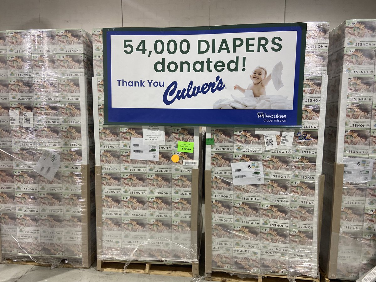 Today @culvers making good on a promise! 54,000 diapers donated to @MKEdiaper in honor of @Giannis_An34 scoring a whopping 54 pts earlier this month!