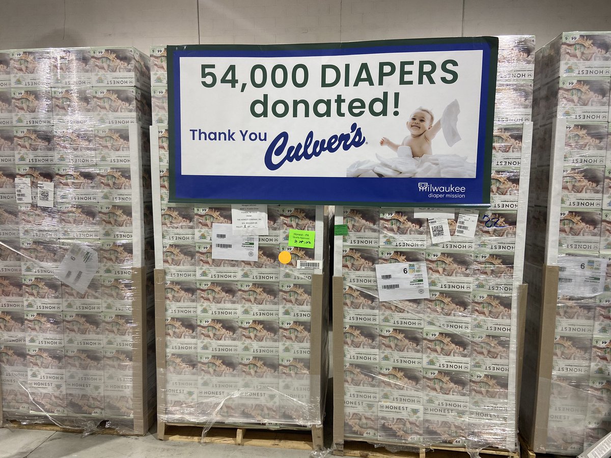 Gabriella (@gab__garza) on Twitter photo Today <a href="/culvers/">Culver's Restaurants</a> making good on a promise! 54,000 diapers donated to <a href="/MKEdiaper/">Milwaukee Diaper Mission</a> in honor of <a href="/Giannis_An34/">Giannis Antetokounmpo</a> scoring a whopping 54 pts earlier this month! Today <a href="/culvers/">Culver's Restaurants</a> making good on a promise! 54,000 diapers donated to <a href="/MKEdiaper/">Milwaukee Diaper Mission</a> in honor of <a href="/Giannis_An34/">Giannis Antetokounmpo</a> scoring a whopping 54 pts earlier this month!