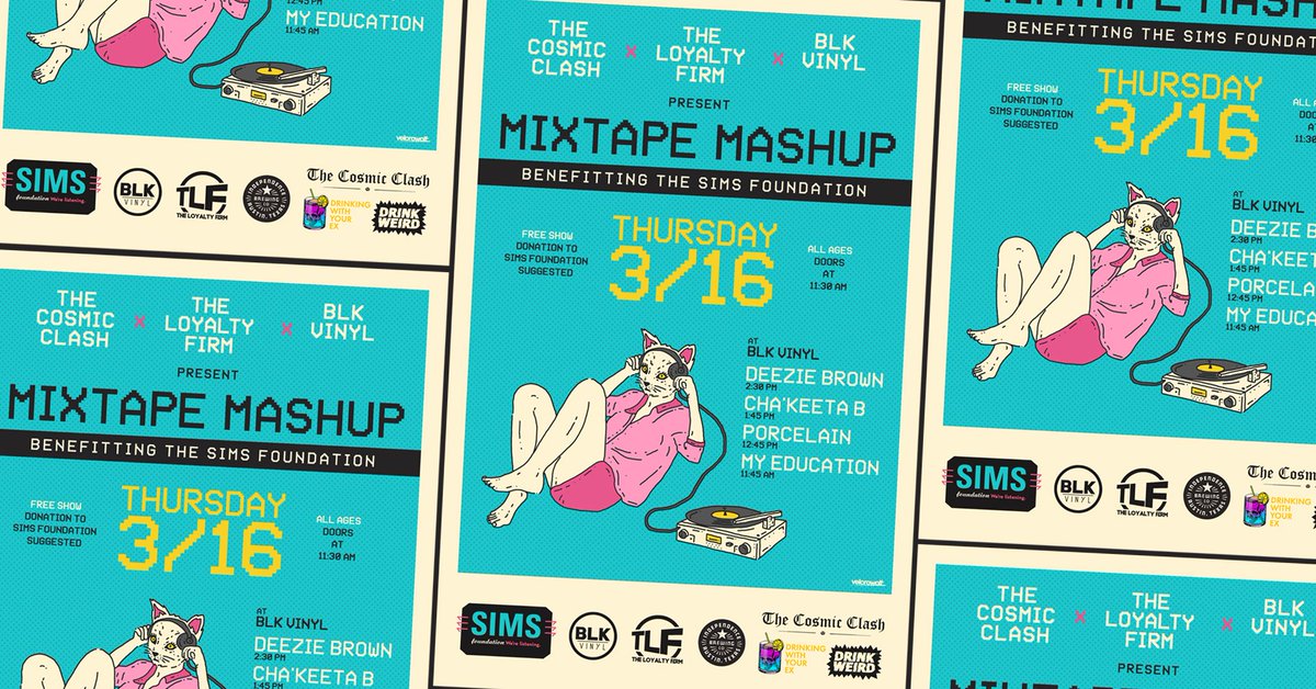 SIMSfoundation's tweet image. Looking for an opportunity to see live music AND support the mental health of our music industry, look no further! Join us on March 16 for Mixtape Mashup, hosted by our friends at @thecosmicclash, @theloyaltyfirm, and @blkvinylatx . Learn more at fb.me/e/4ciMGR15q
