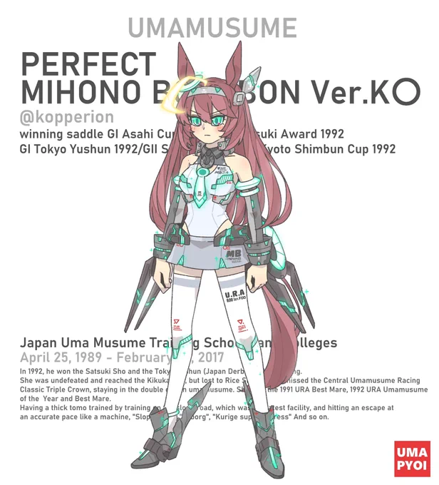 あ、そういえばちょっと前に挙げたブルボンなんですが、アホ毛忘れてたので付け足しときました。フォロワーさんのアイデアです。#ミホノブルボン #ウマ娘 