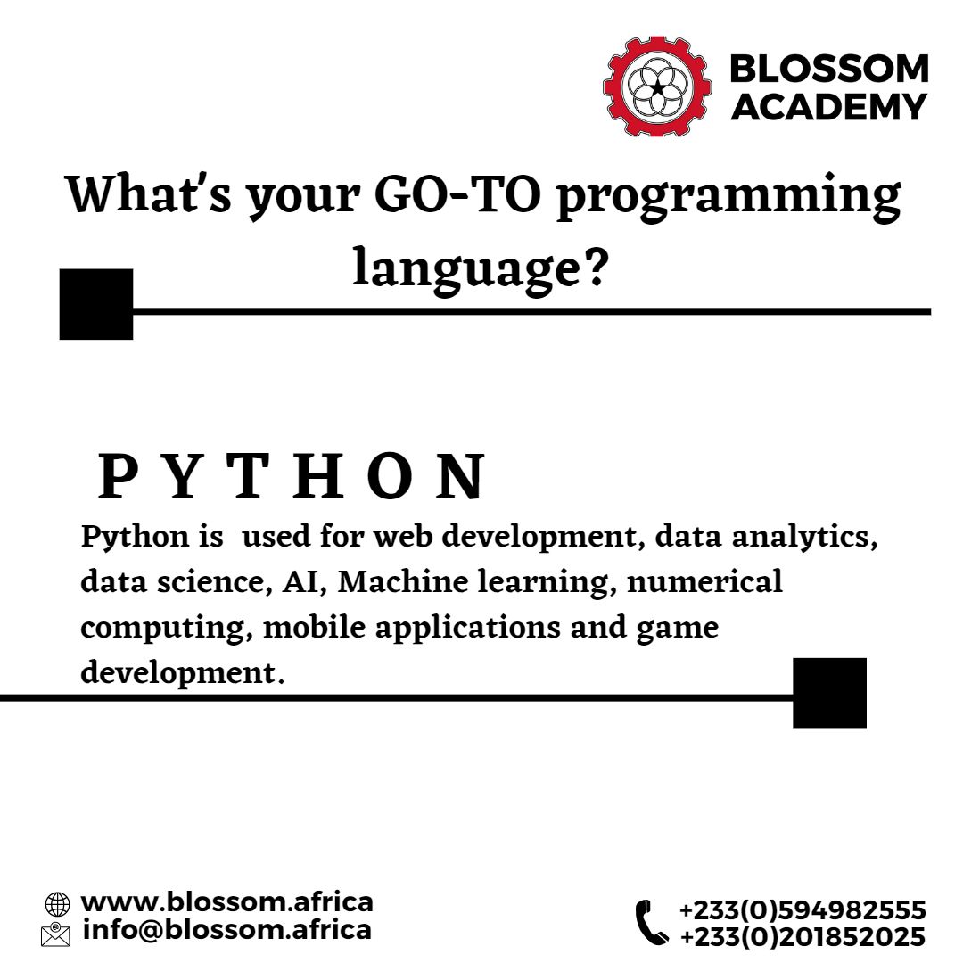 blossomacademy_'s tweet image. Do you have a go-to programming language?
Sign up for our programs here: lnkd.in/gdaSQtwh
#programming #programlanguage #programmer #datascience #data #bigdata #dataanalytics #python #pythonprogramming #javascript