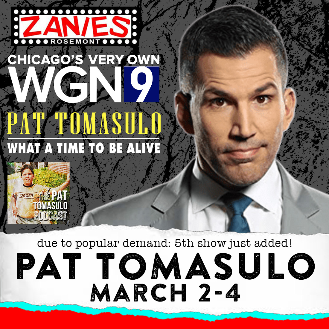 zaniesrosemont's tweet photo. ☀️THIS WEEKEND AT ZANIES
Chicago's own @pattomasulo returns to Zanies this weekend, March 2-4! Pat is one of the hosts of Chicago's #1 AM News program on WGN. VERY limited tickets for select show only still available--> https://t.co/bpsGeCYl4M https://t.co/Dk4rJubcSH