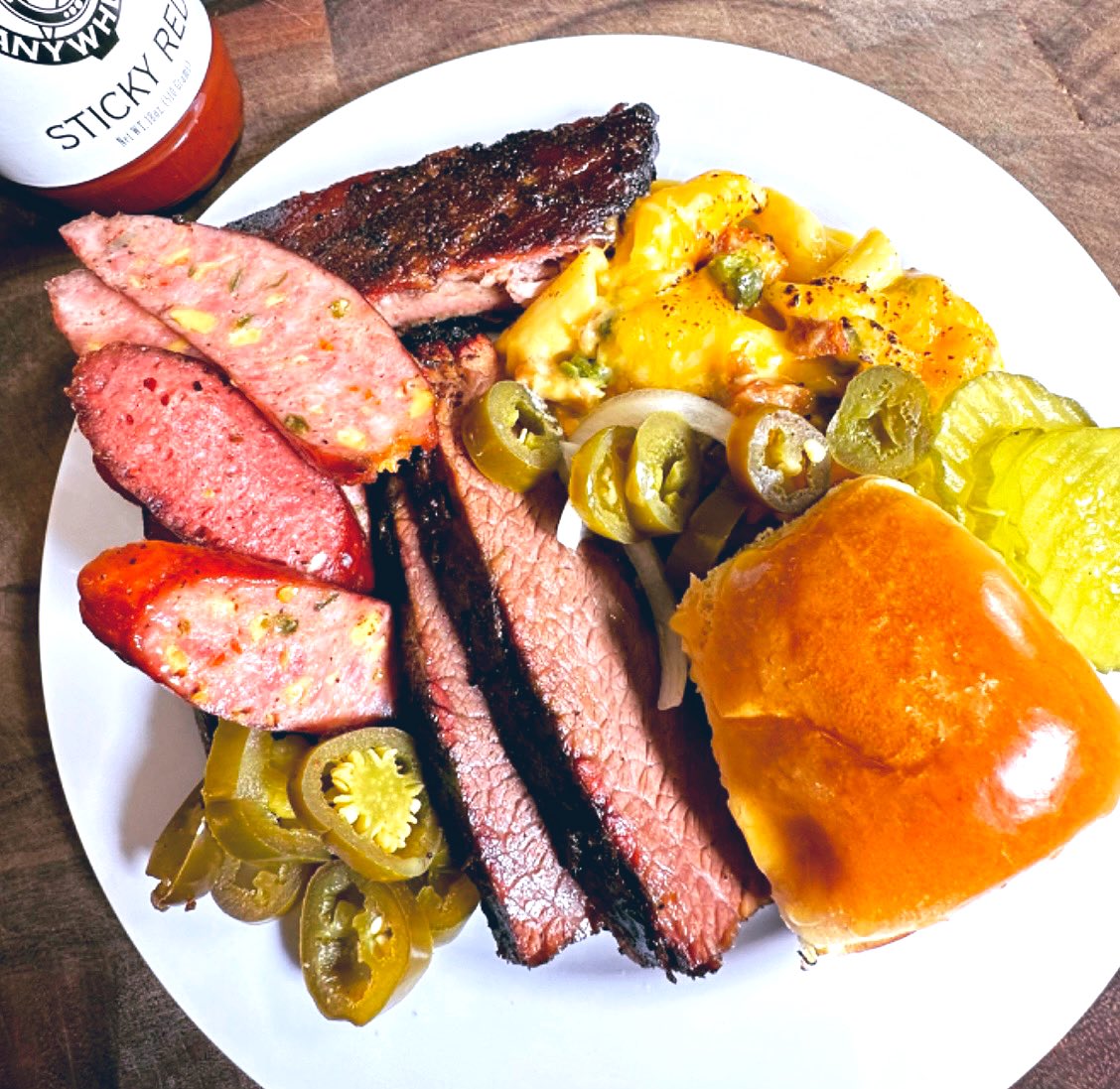 MeatUAnywhere's tweet photo. Texas Trinity Monday Special coming at you. Brisket, St. Louis Cut Ribs, German & Jalapeño Cheddar Sausage Jalapeño' Bacon Mac N Cheese, Roll. $15 plus tax. Pre-order online at https://t.co/LAVqsshrrp. #beef #foodie #dfwbbq #trophyclubtx #grapevinetexas #fortworthbbq #dallasbbq https://t.co/uDSut2T3iv