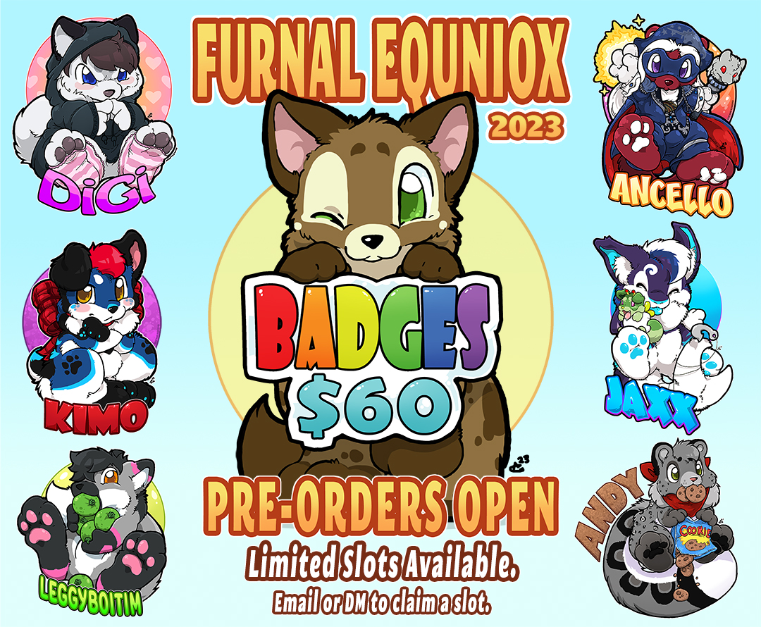 🌟Furnal Equinox Chibi Badge Pre-Orders open.🌟
Limited slots available.

DM me the following:
- Reference Sheet or character image
- Name on Badge
- Theme or Artistic Freedom
( Theme is Tales of the Tavern - Medieval/fantasy/DnD theme )

Can pick up badge at my Dealer's table.