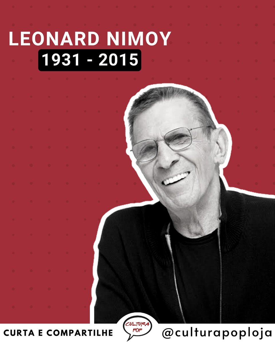 CulturaPop_Nerd's tweet image. Leonard Nimoy nos deixou há 8 anos.
Eternizado por interpretar o Spok na série clássica e em vários filmes de Star Trek
Vida longa e próspera Leonard Nimoy. 🖖🏻

#leornadnimoy #spok #startrek #vidalongaeprospera #livelongandprosper #culturapop
