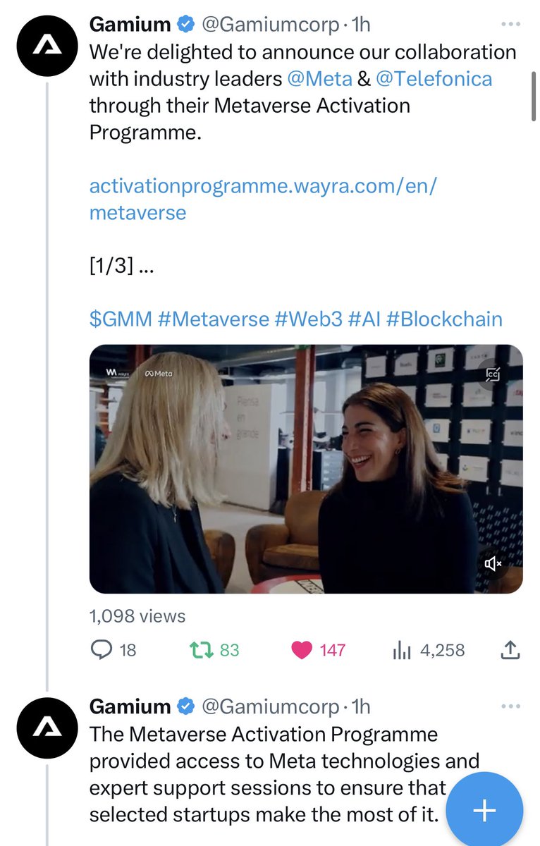 RafaelV33053579's tweet photo. @CryptoBusy $GMM @Gamiumcorp announce partnership today with @Meta @Telefonica https://t.co/m8b1s0xVwE