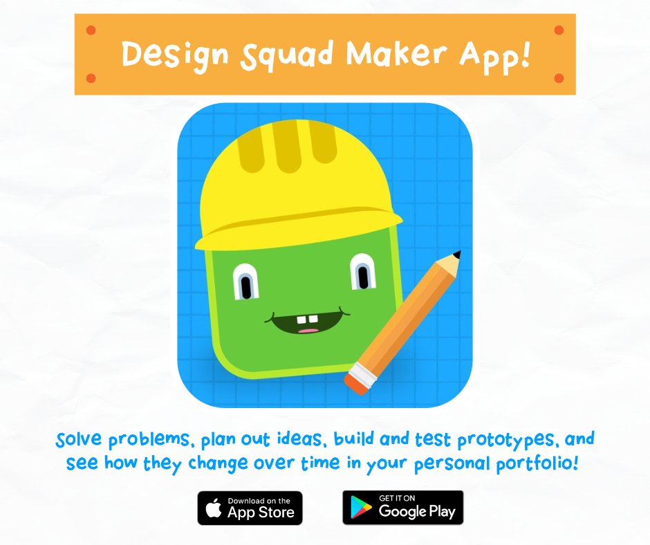 The brand-new Design Squad Maker app uses an open-ended, hands-on approach to give kids control over their own learning! #DesignSquad Download from Apple App Store: apple.co/3On5NgY Download from Google Play: bit.ly/3UU6IaZ