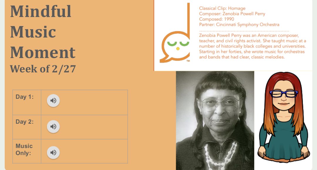 Homage by Zenobia Powell Perry this week! I love that <a href="/TheWell_World/">The Well</a> has featured Black composers all month in honor of #BlackHistoryMonth <a href="/TheWell_World/">The Well</a> <a href="/summitbees/">SummitElementaryFHSD</a> Also, Perry lived much of her life in Ohio!