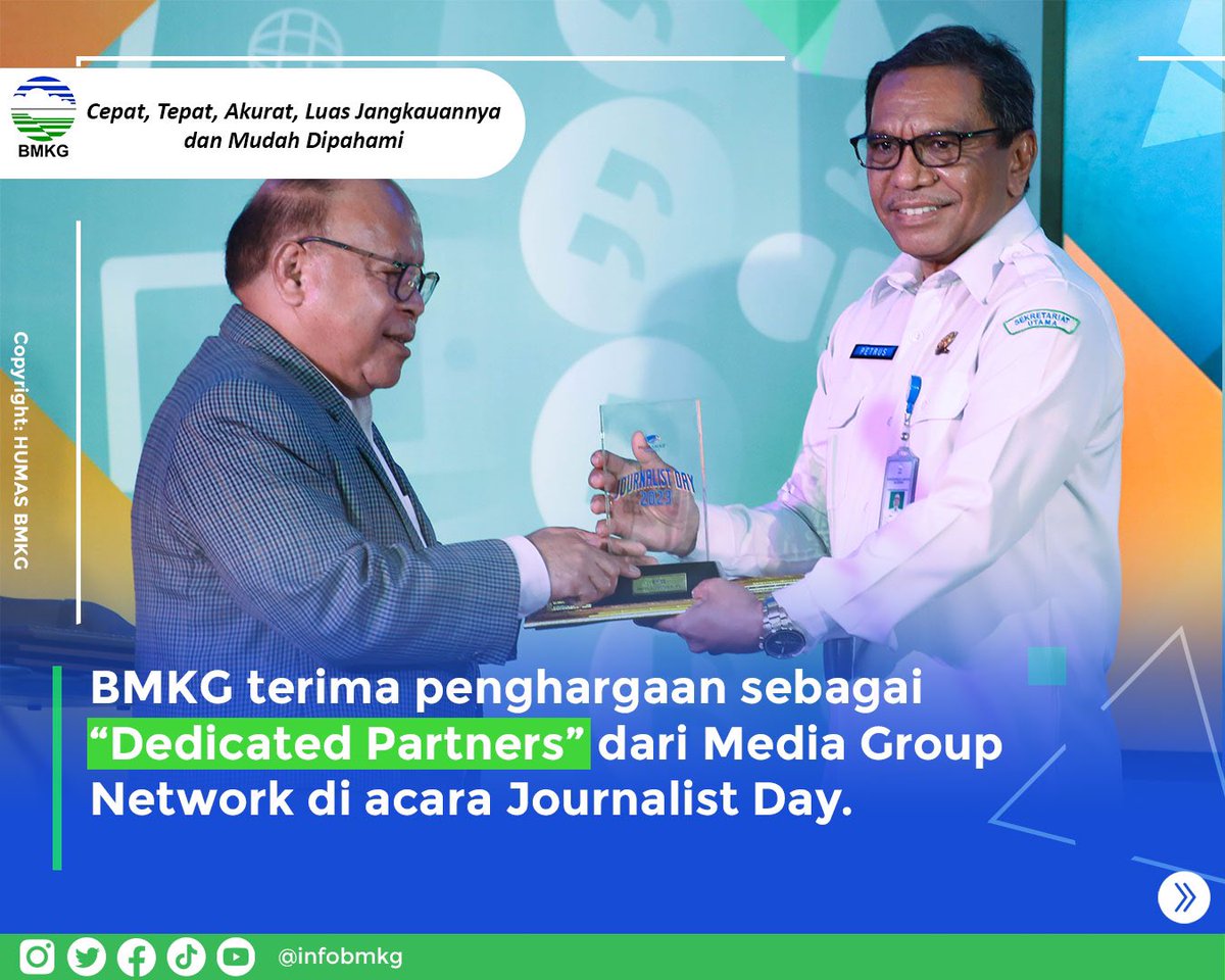 InfoHumasBMKG's tweet photo. Beberapa wkt lalu, Media Group Network (MGN) menyelenggarakan Journalist Day utk yg ketiga kalinya. Bertempat di Halaman Lobby 3 Gedung Media Indonesia, acara ini digelar setiap tahunnya utk mengapresiasi para jurnalis di MGN.
#infoHumas
#MGNJournalistDay2023
#JournalistDay2023 https://t.co/xEwuefjZGf